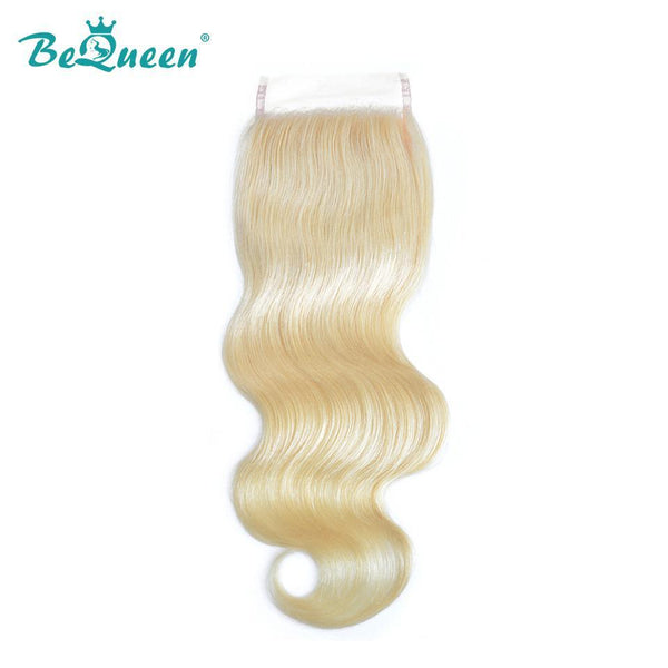 BeQueen Cierre de encaje transparente Body Wave 100% cabello humano de color rubio #613 4x4