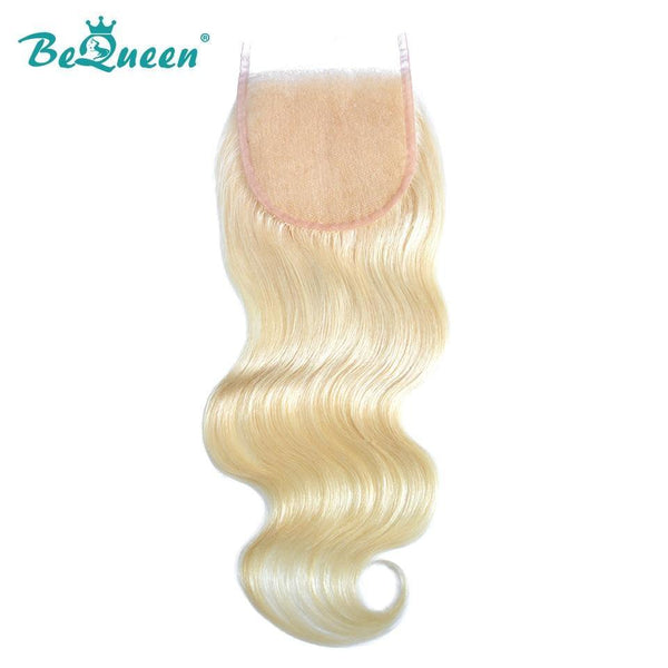 BeQueen Cierre de encaje transparente Body Wave 100% cabello humano de color rubio #613 4x4