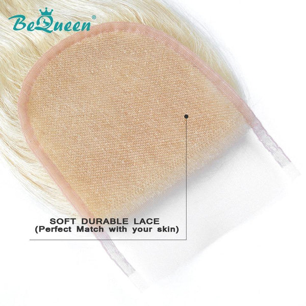 BeQueen Cierre de encaje transparente Body Wave 100% cabello humano de color rubio #613 4x4