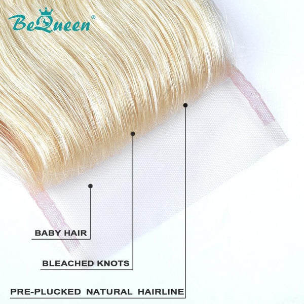 BeQueen Cierre de encaje transparente Body Wave 100% cabello humano de color rubio #613 4x4