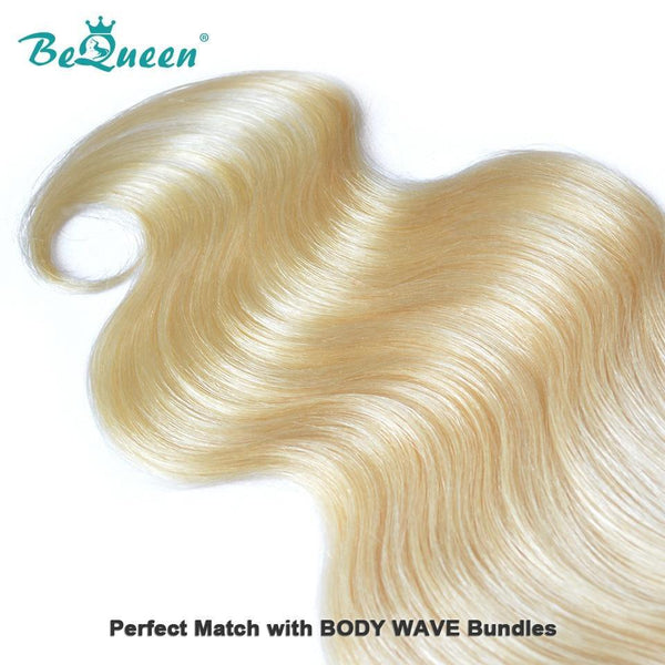 BeQueen Cierre de encaje transparente Body Wave 100% cabello humano de color rubio #613 4x4
