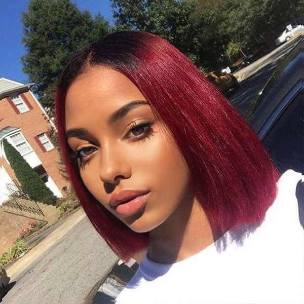 BeQueen Perruque à Dentelle Closure 4x4 Bob Colorée Racine Noir  #1B, Perruque Cheveux Lisses