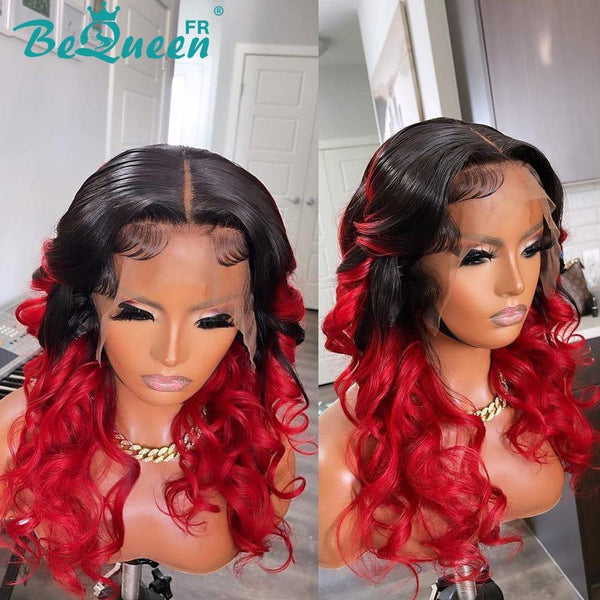 Bequeen “Carina” Perruque Body Wave Couleur noir mix rouge avec lace frontale 13x4