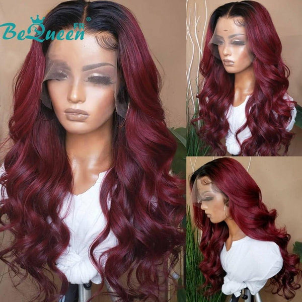 BeQueen „Cloris“ Body Wave Perücke Burgunderrot und Schwarz #1B99J