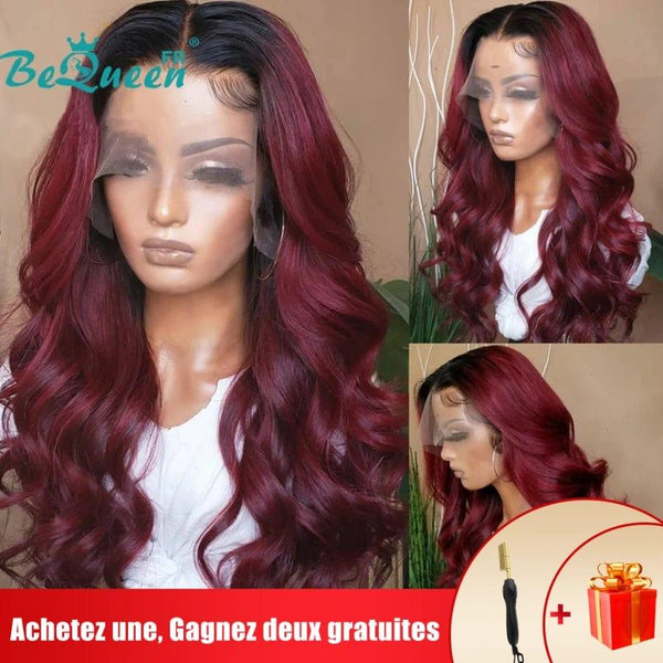 BeQueen „Cloris“ Body Wave Perücke Burgunderrot und Schwarz #1B99J
