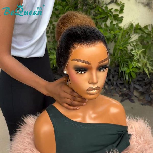 BeQueen „Iwa“ Langhaarperücke Kinky Straight Farbe Schwarz und Braun mit 360 Lace