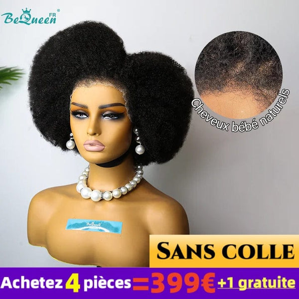 BeQueen 399€=4 Perruques “Addi” Perruque Bob Bords Bouclés Afro Curly Sans colle Lace 13x4