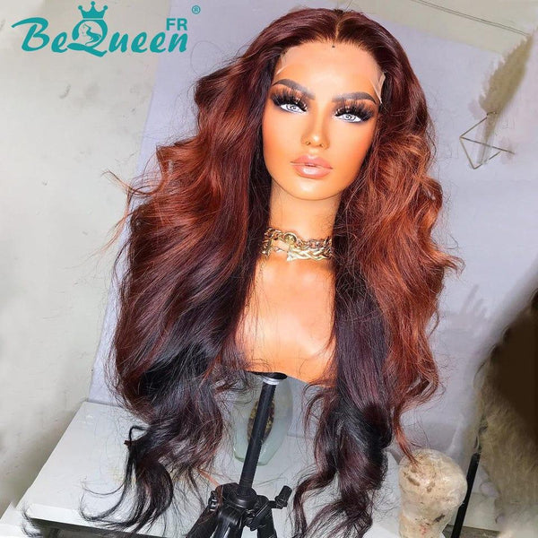BeQueen "Dania" Perruque Body wave Noir Marron mix Rouge Bordeaux avec lace Closure 4x4