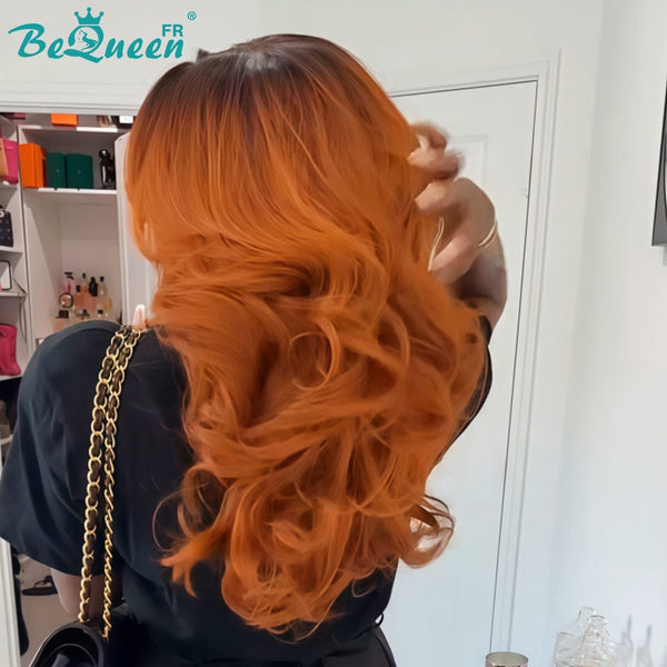 BeQueen "Dania" Perruque  Longue Body wave Noir et Orange avec Lace Frontale 18 Pouces Sans colle