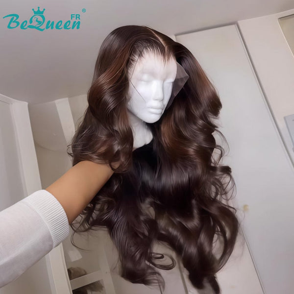 BeQueen “Dania" Peruca de Onda Longa Corpo Preto e Marrom com Franja Frontal 18 Polegadas Meio preço