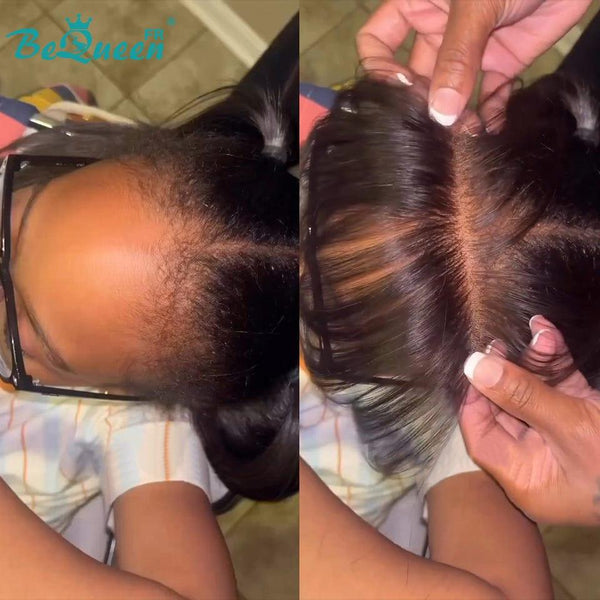 BeQueen „Gigner“ glatte Perücke 12 Zoll falsche Pony mit Spitzenfrontal 13*4