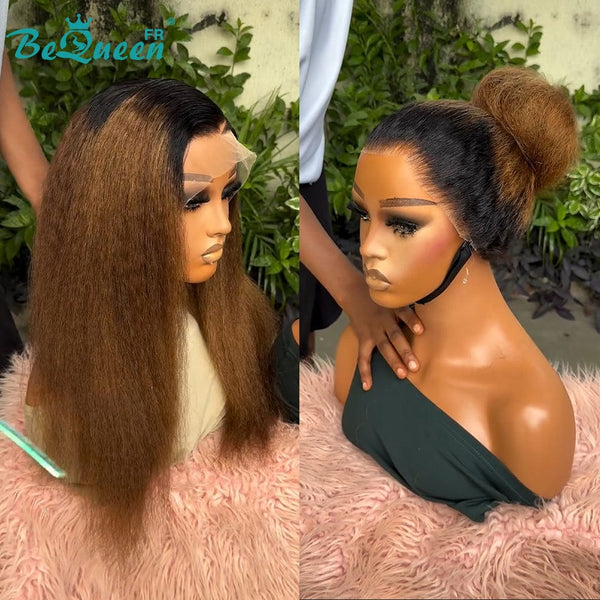 BeQueen „Iwa“ Langhaarperücke Kinky Straight Farbe Schwarz und Braun mit 360 Lace