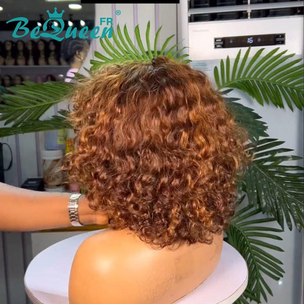 BeQueen "Josie" Bob Curly Wave Wig Brown Mix Honey Glueless 12 Inches Half Price