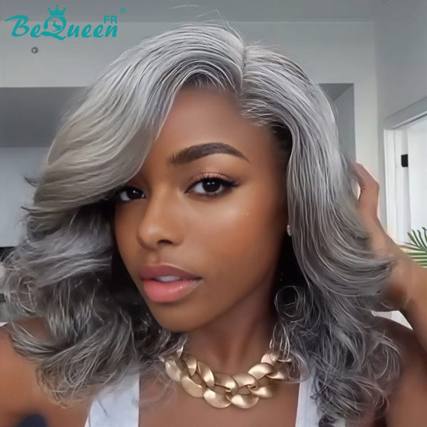 BeQueen "Kamea" Extension de Pelo Bob Cierre Dentelle 5x5 Plateado y Negro