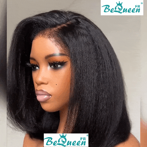 BeQueen “Klaus” Perruque Bob Bords Bouclés Kinky Straight avec Lace frontale 13x4