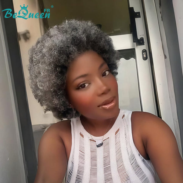 BeQueen "Monna" Grey Glueless Afro Pixie Wig Half Price