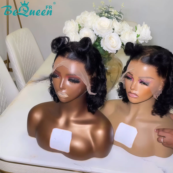 BeQueen "Pamela" Deep Wave/Curly Wave Bob Wig with 2 Clips and Lace Frontal 12 Inches Half Price