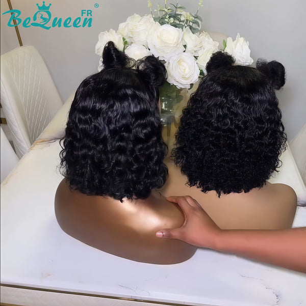 BeQueen "Pamela" Deep Wave/Curly Wave Bob Wig with 2 Clips and Lace Frontal 12 Inches Half Price