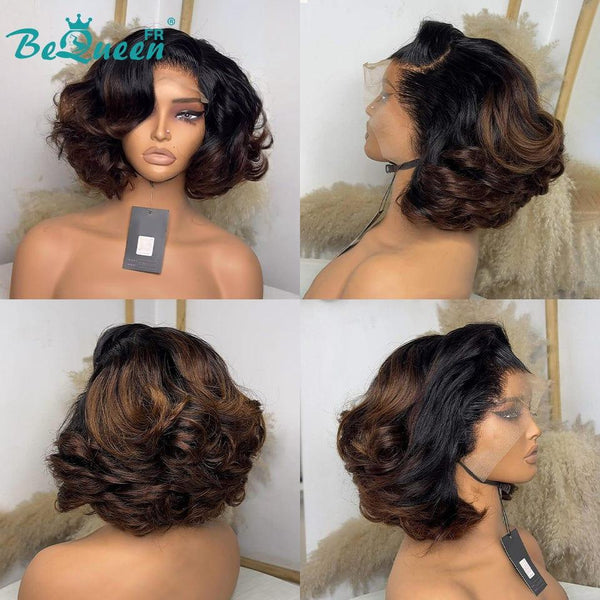 BeQueen "Polysia" Perruque Bob bouncy avec Lace closure 5*5  Couleur noir et marron 12 Pouces Moitié prix