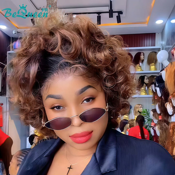 BeQueen "Polysia" Bouncy Bob Wig Brown Honey Mix with 5*5 Lace Closure Style 3