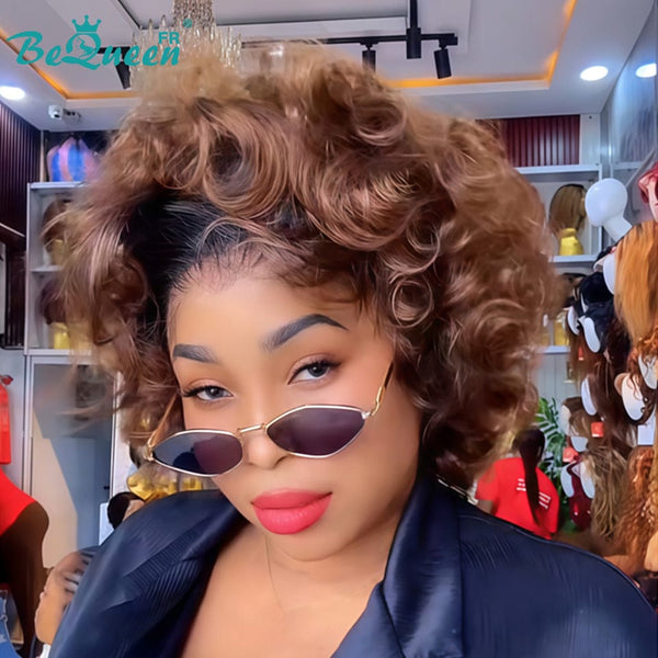 BeQueen "Polysia" Bouncy Bob Wig Brown Honey Mix with 5*5 Lace Closure Style 3