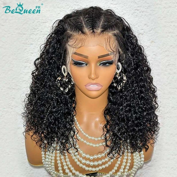 BeQueen „René“ lange, lockige, gewellte, maßgeschneiderte Perücke, tragefertig, ohne Kleber, 13 x 4 cm, mit Zopf