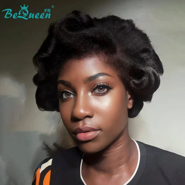 BeQueen “Tlaus” Kinky Straight Curly Bob Wig with 13x4 Lace Frontal with Curl