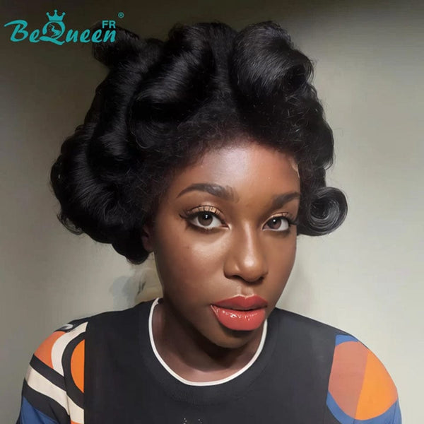 BeQueen “Tlaus” Kinky Straight Curly Bob Wig with 13x4 Lace Frontal with Curl
