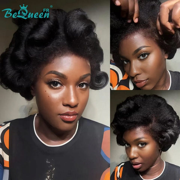 BeQueen “Tlaus” Kinky Straight Curly Bob Wig with 13x4 Lace Frontal with Curl