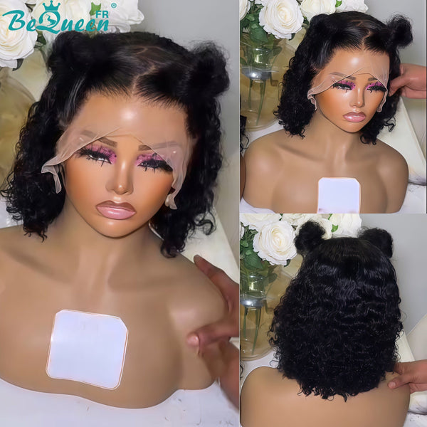 BeQueen "Pamela" Deep Wave/Curly Wave Bob Wig with 2 Clips and Lace Frontal 12 Inches Half Price
