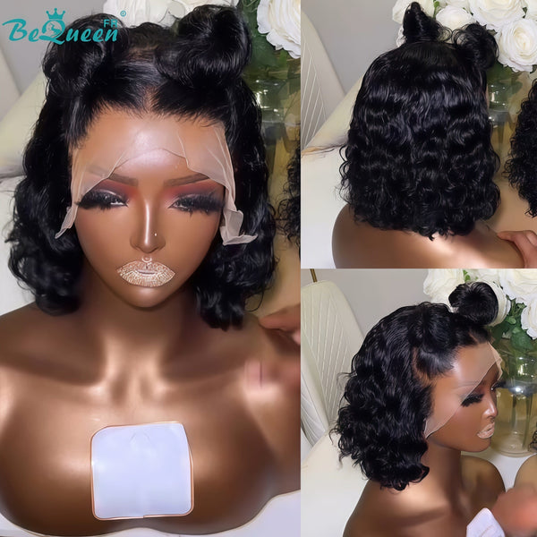 BeQueen "Pamela" Deep Wave/Curly Wave Bob Wig with 2 Clips and Lace Frontal 12 Inches Half Price