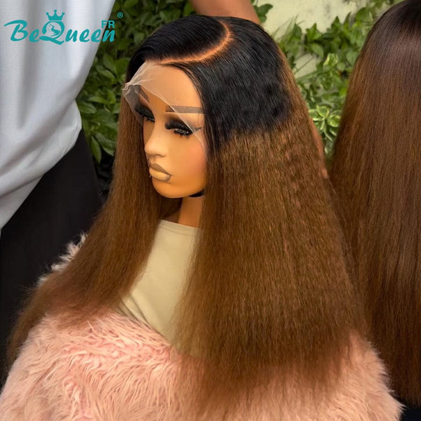 BeQueen „Iwa“ Langhaarperücke Kinky Straight Farbe Schwarz und Braun mit 360 Lace