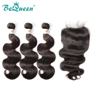 【Bequeen】10A Indian 100% Virgin Hair Body Wave Hair bundles with Closure/Frontal Deal free shipping - Bequeen Office Store
