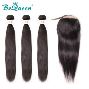 【Bequeen】10A Indian 100% Virgin Hair Straight Hair bundles with Closure/Frontal Deal free shipping - Bequeen Office Store