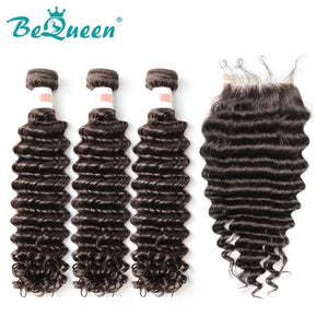 【Bequeen】10A Indian 100% Virgin Hair Deep Wave Hair bundles with Closure/Frontal Deal free shipping - Bequeen Office Store