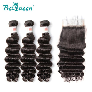 【Bequeen】10A Indian 100% Virgin Hair Natural Wave Hair bundles with Closure/Frontal Deal free shipping - Bequeen Office Store