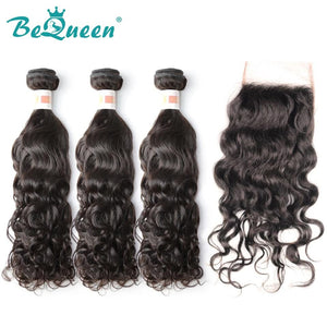 【Bequeen】10A Indian 100% Virgin Hair Water Wave Hair bundles with Closure/Frontal Deal - Bequeen Office Store
