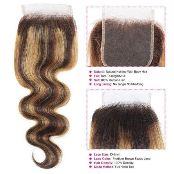 BeQueen Dentelle Closure 4x4 Body Wave Couleur 4/27