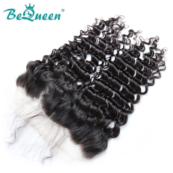 【Bequeen】Virgin Hair Deep Wave Pre-plucked Lace Frontal with Baby Hair Bleached Knots 100% human hair with free shipping - Bequeen Office Store