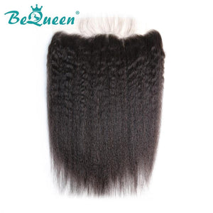 【Bequeen】Virgin Hair Kinky Straight Pre-plucked Lace Frontal with Baby Hair Bleached Knots 100% human hair with free shipping - Bequeen Office Store