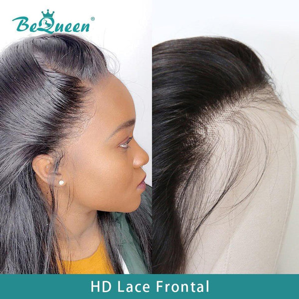 BeQueen Dentelle HD Indetectable Frontal de Encaje 13x4 Pre-Rasurado Cabello Rizado, Onda Corporal