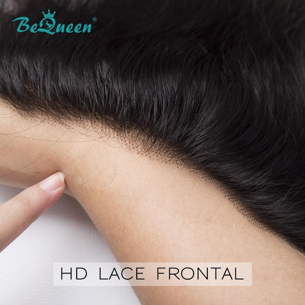 BeQueen Dentelle HD Indetectable Frontal de Encaje 13x4 Pre-Rasurado Cabello Rizado, Onda Corporal