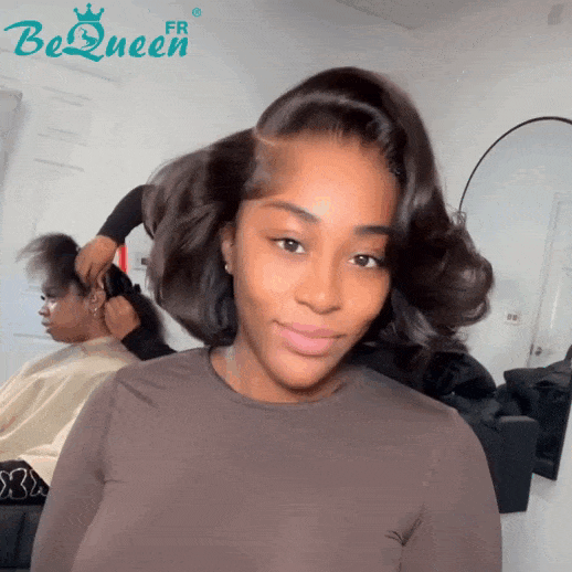 BeQueen “Berita” Layered Bob Lace Front Wig 13x4 Black 300% Density