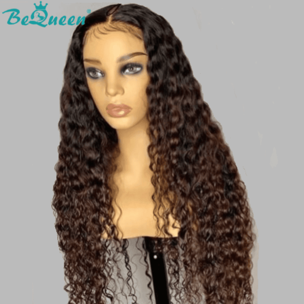 BeQueen Long T Part Deep Wave Wig Black and Brown Root
