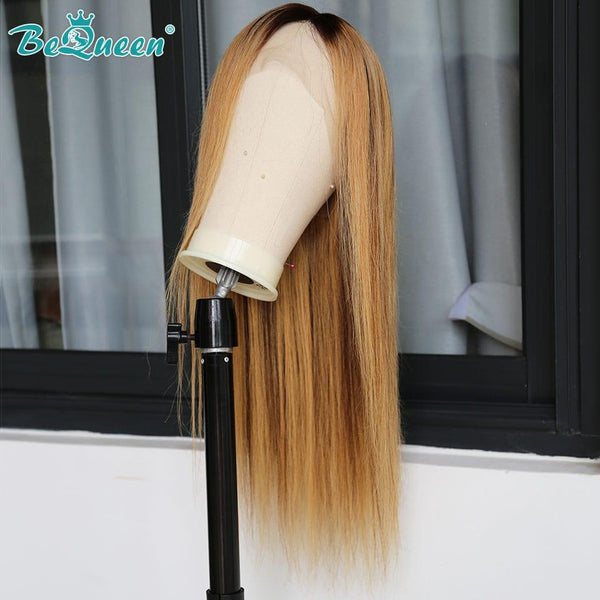 BeQueen Long T Part Straight Golden Honey Brown Wig