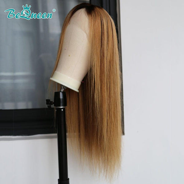 BeQueen Long T Part Straight Golden Honey Brown Wig