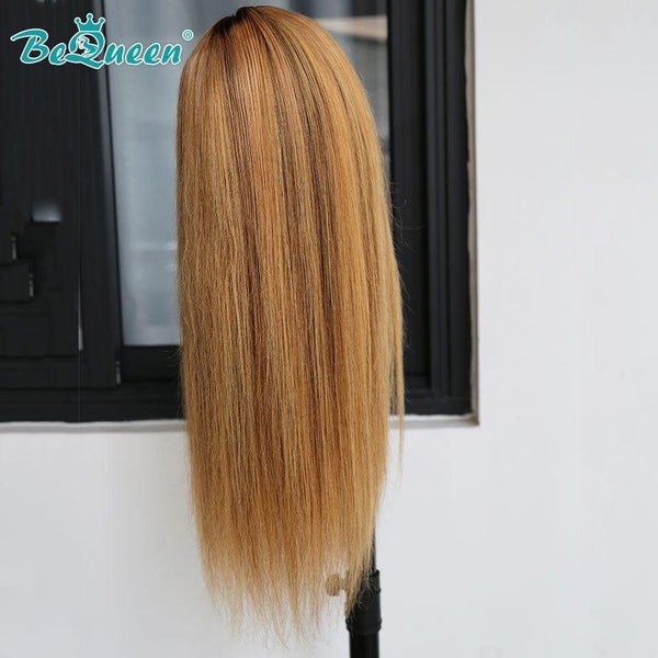BeQueen Long T Part Straight Golden Honey Brown Wig