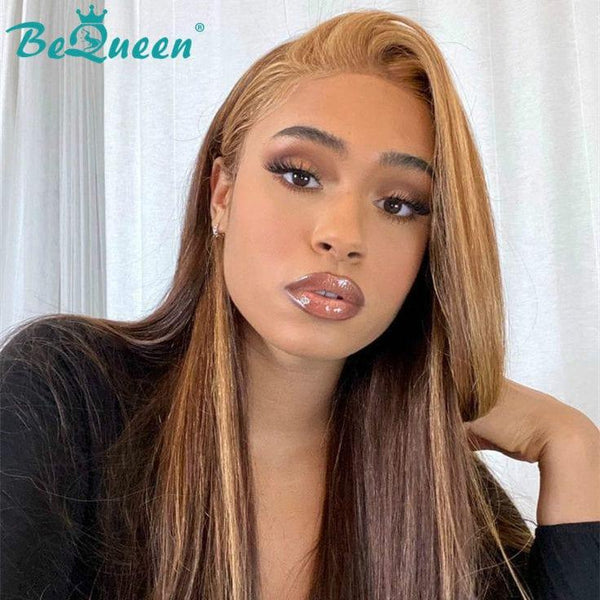 BeQueen Long T Part Straight Golden Honey Brown Wig