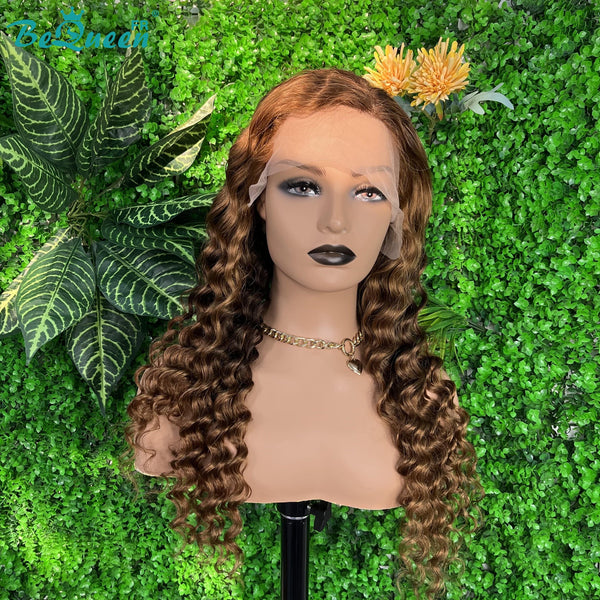 BeQueen Peruca Longa T Parte Onda Natural Castanho mistura Bronze