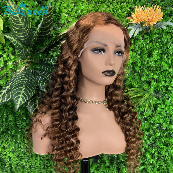 BeQueen Peruca Longa T Parte Onda Natural Castanho mistura Bronze